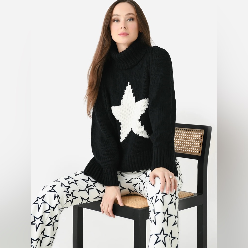 Goldbergh Beauty Knit Star Sweater in Black with White Star Wool Blend